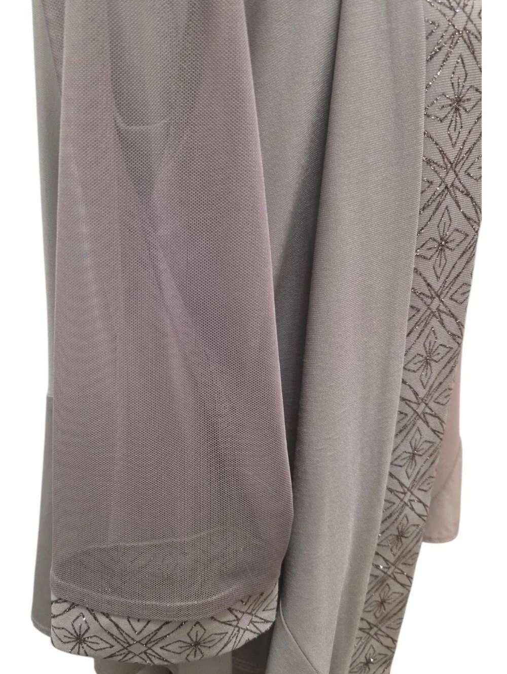 R&M Richards Size 12 Taupe Shimmer Trim Dress & Sheer Sleeve Jacket Set EUC